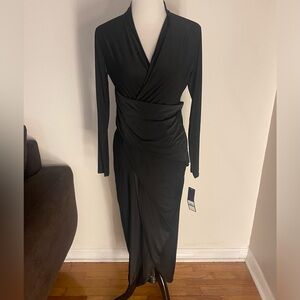RACHEL Rachel Roy Black Ruched Wrap Gown